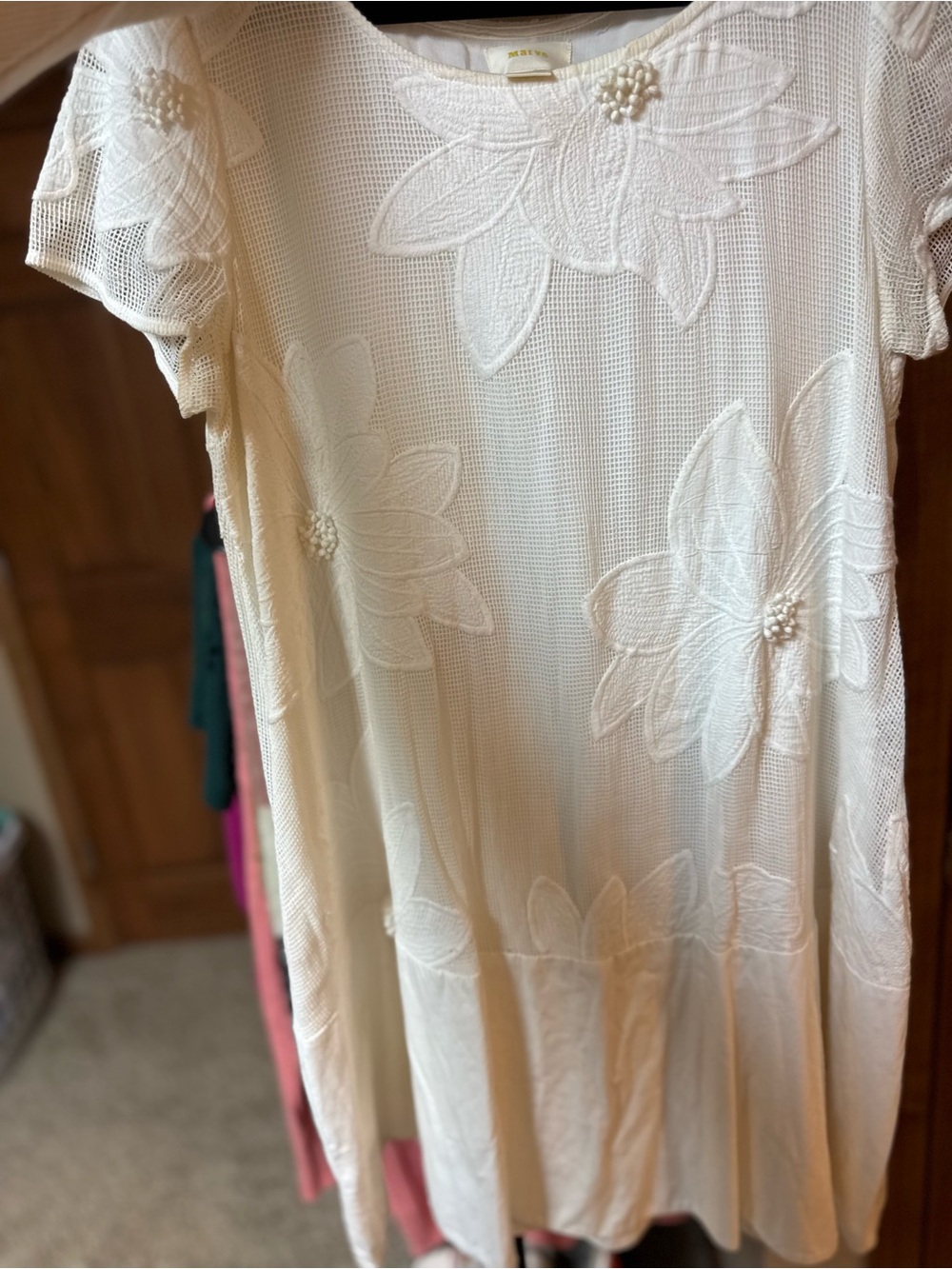 Maeve Cream Floral Appliqué Short Sleeve Mini Dress